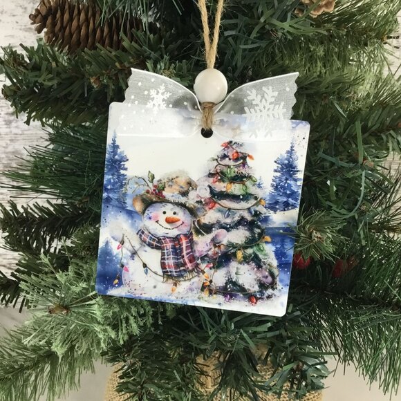 Country Snowman 3.5" Wooden Christmas Ornament - Picture 1 of 6